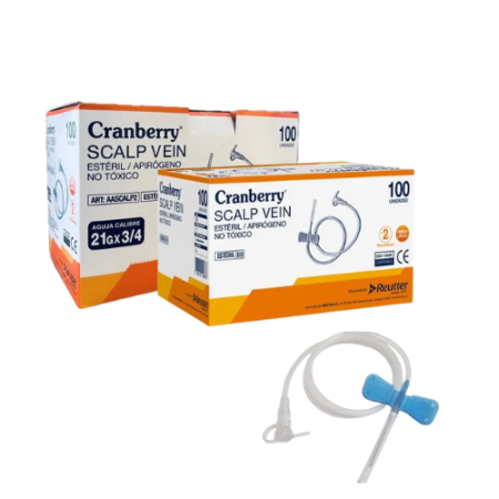 MARIPOSA SCALP-VEIN CRANBERRY 21G o 23G  X 3/4" (UNIDAD)